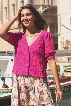 LA PETITE ÉTOILE Mailles|Gilet Rowena Fuchsia
