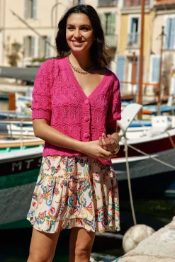 LA PETITE ÉTOILE Mailles|Gilet Rowena Fuchsia