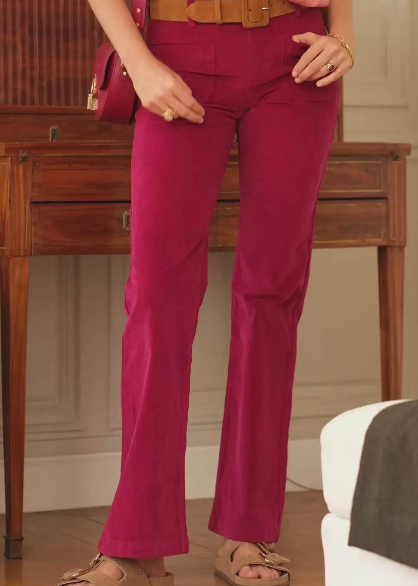 LA PETITE ÉTOILE Pantalons & Jeans|Pantalon Sonny Velours Framboise