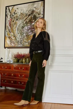 LA PETITE ÉTOILE Pantalons & Jeans|Pantalon Sonny Velours Vert Fonce