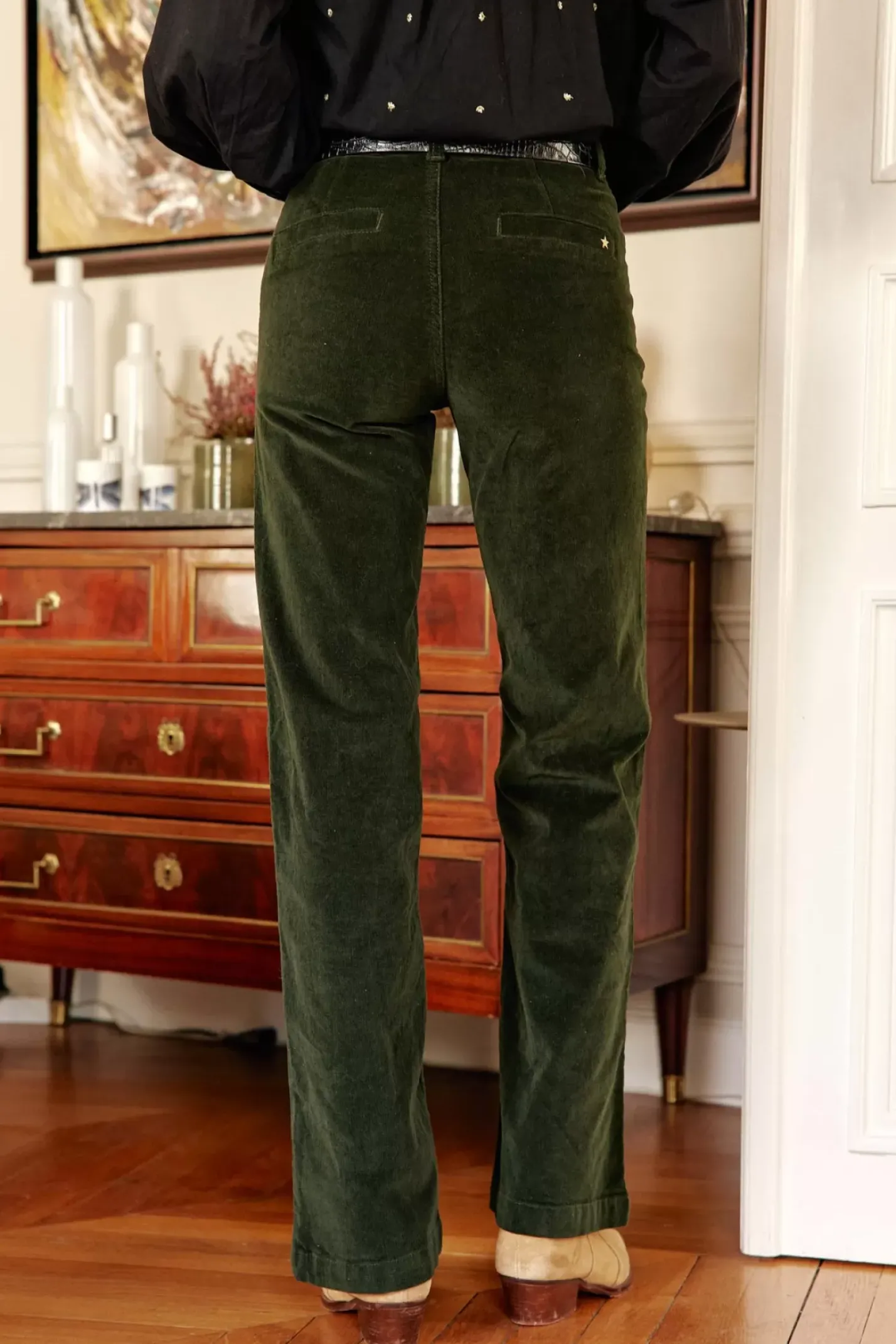 LA PETITE ÉTOILE Pantalons & Jeans|Pantalon Sonny Velours Vert Fonce