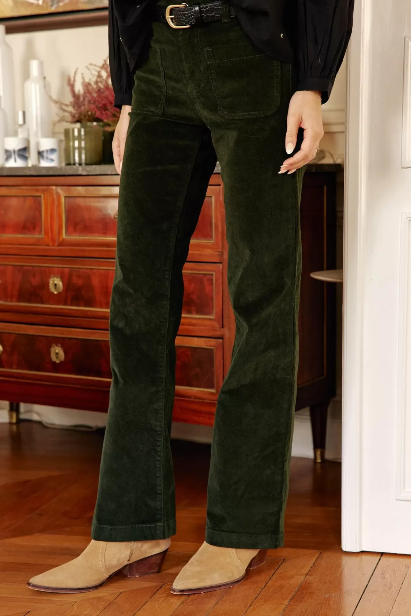 LA PETITE ÉTOILE Pantalons & Jeans|Pantalon Sonny Velours Vert Fonce