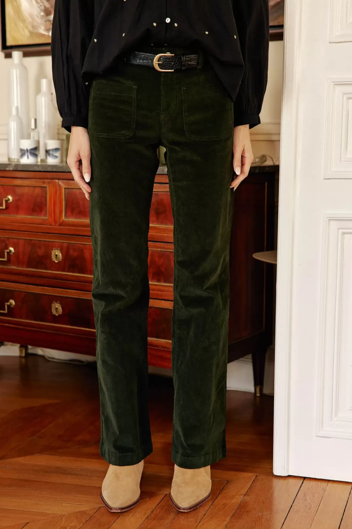 LA PETITE ÉTOILE Pantalons & Jeans|Pantalon Sonny Velours Vert Fonce