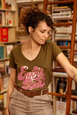 LA PETITE ÉTOILE Tops|T-Shirt Enjoy Kaki