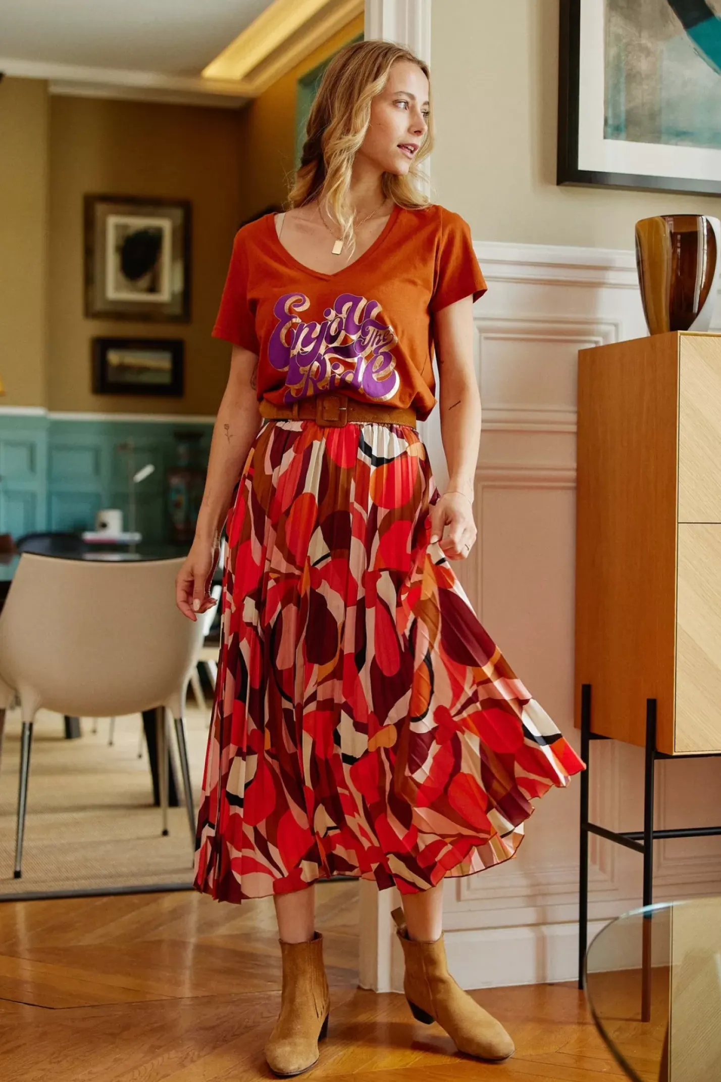 LA PETITE ÉTOILE Tops|T-Shirt Enjoy Caramel