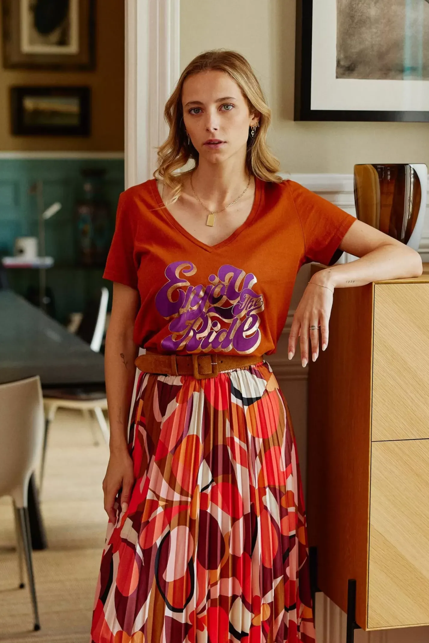 LA PETITE ÉTOILE Tops|T-Shirt Enjoy Caramel