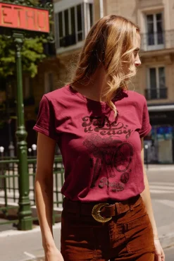 LA PETITE ÉTOILE Tops|T-Shirt Peace Framboise
