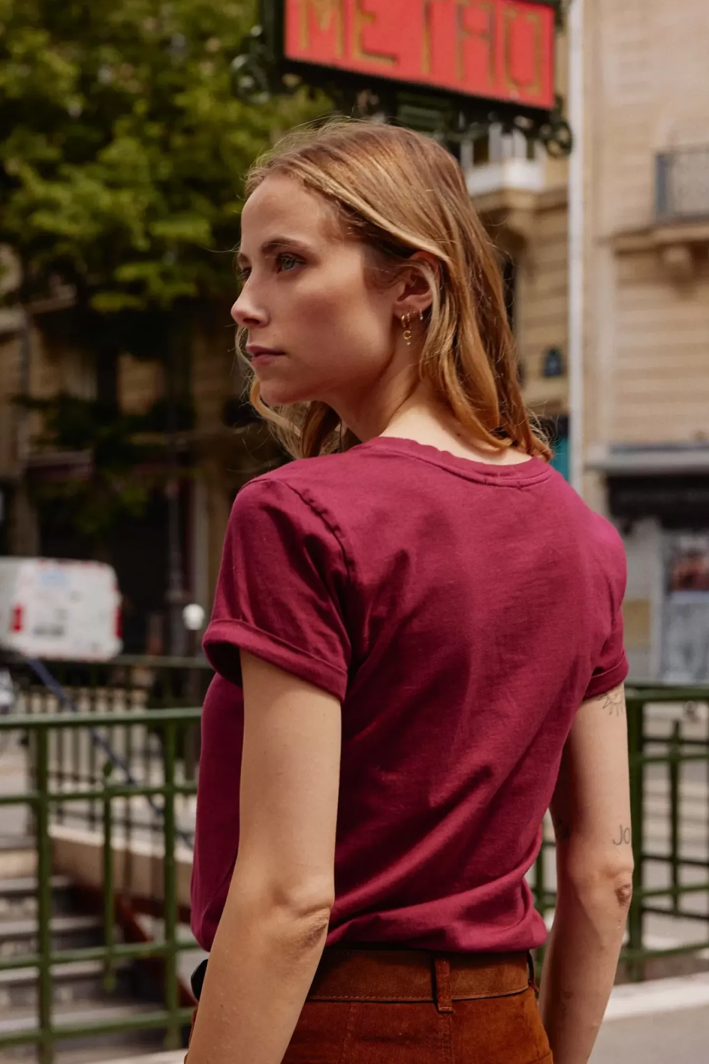 LA PETITE ÉTOILE Tops|T-Shirt Peace Framboise