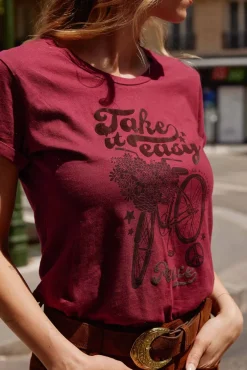 LA PETITE ÉTOILE Tops|T-Shirt Peace Framboise