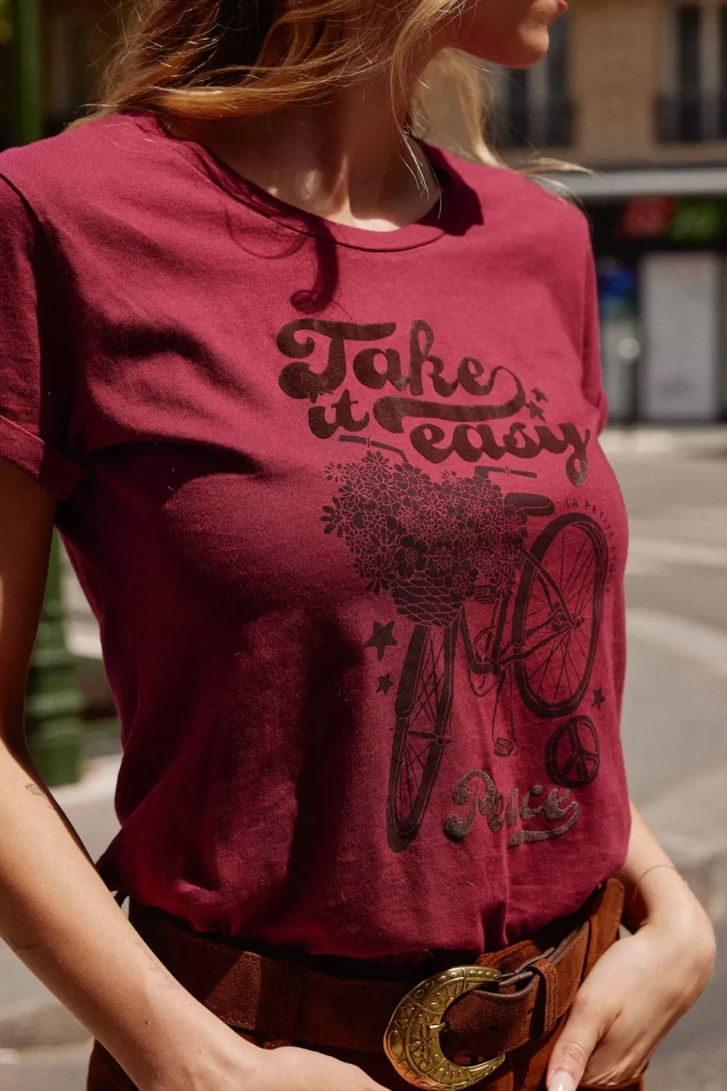 LA PETITE ÉTOILE Tops|T-Shirt Peace Framboise