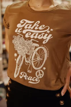 LA PETITE ÉTOILE Tops|T-Shirt Peace Marron