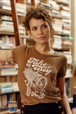 LA PETITE ÉTOILE Tops|T-Shirt Peace Marron